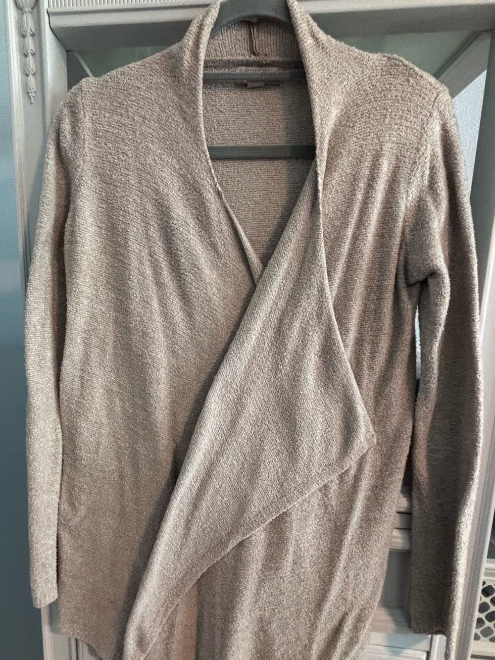 Barefoot Dreams Open-Front Draped Cardigan in Taupe